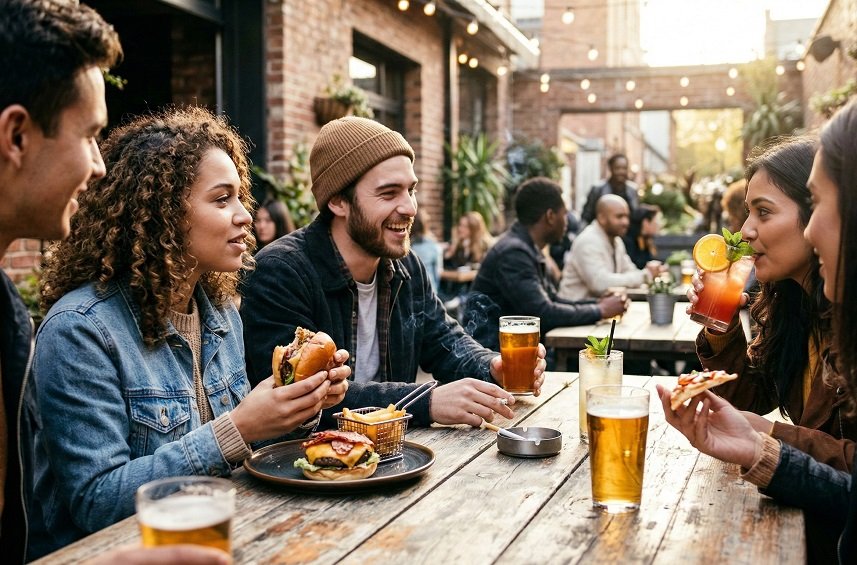 Jovens discutindo hábitos saudáveis e longevidade