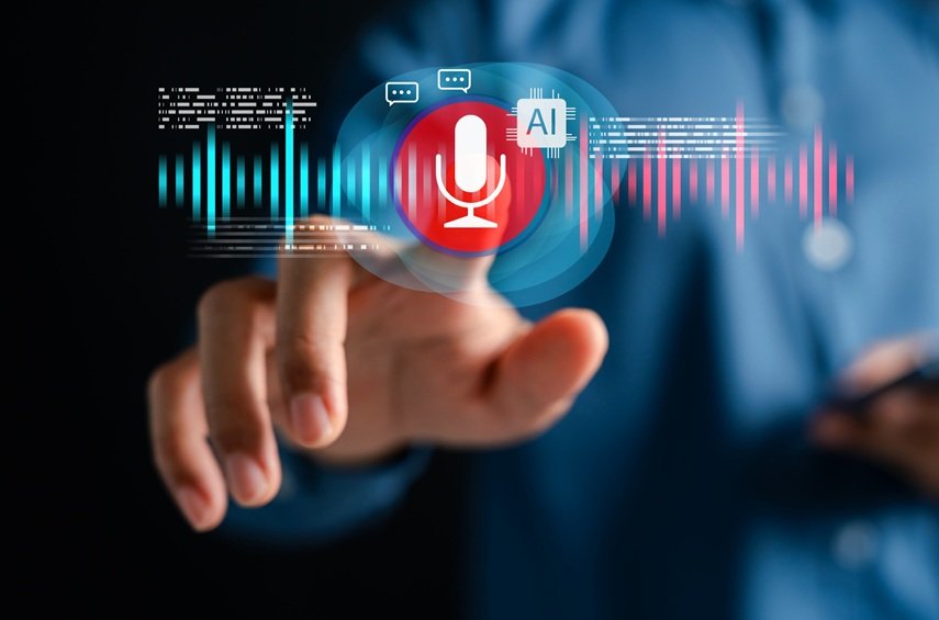 Médico utilizando tecnologia de transcrição de voz durante consulta na Hapvida